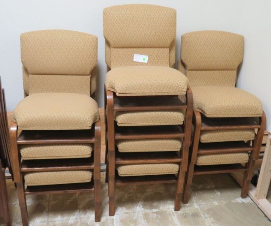 Gold Fabric & Wood Stacking Chairs, Like New