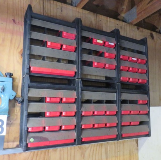 Small parts bin tray rack 6 sections each holds 12 bins