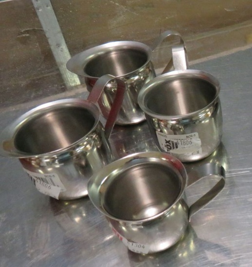 Winco Stainless Steel (3) 5 oz. pitchers and (1) 3 oz pitcher