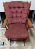 Wood Rocking Glider with Burgundy Cushions