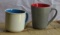 1 case of 12 coffee mugs (5 gray/red and 7 white/blue)