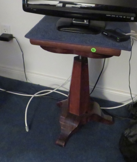 Carved wood side table on pedestal, 22” H x 17” Lx 14” D