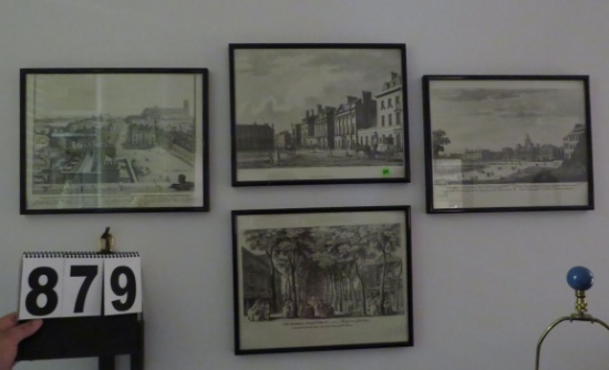 group of 4 framed vintage 11 x 14 prints on paper "Northview of City of Westminster" "Cavendish Squa