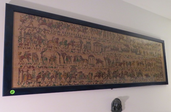 framed minature embroidery copy of Bayeaux Tapestry