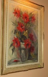 wood framed floral oil on canvas