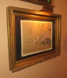Decorative print on paper, unknown artist. Image size: 10” H x 12” W. Single 1 3/4” rag mat under gl