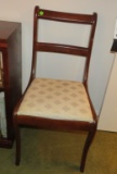 wood side chairs with upholstered, cushioned seats. 32” H x 17” W x 16” D