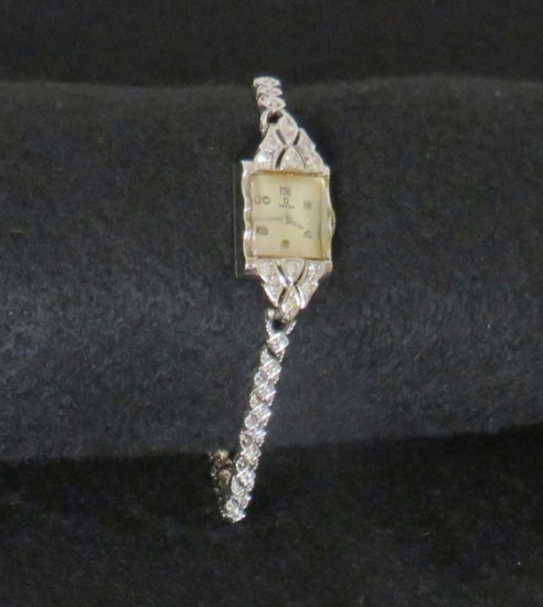 Vintage Omega Ladies watch, 14K White gold, with diamonds on band