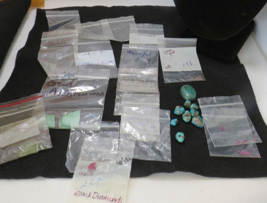 Jeweler's asst. of gemstones, Diamonds Green Aventurine, Sapphire, Ruby etc.