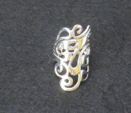 Handmade Polished Silver Ornate Filigree Ring, Size 7.5, 6.8g, 6.8g
