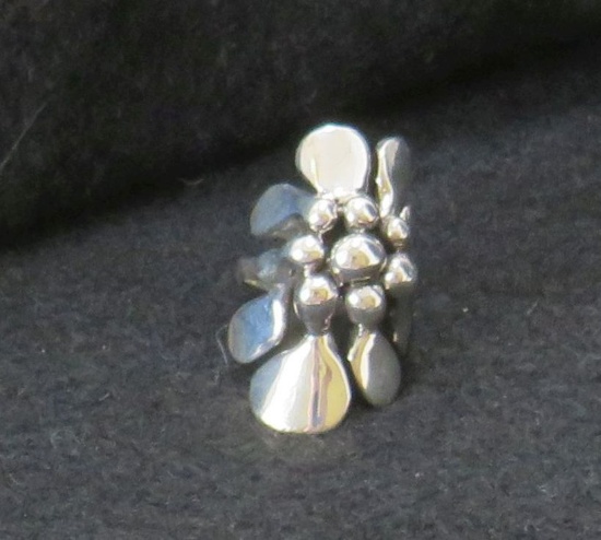 Handmade Polished Silver Flower Ring, Size 4, 16.1g, 16.1g, 16.4g