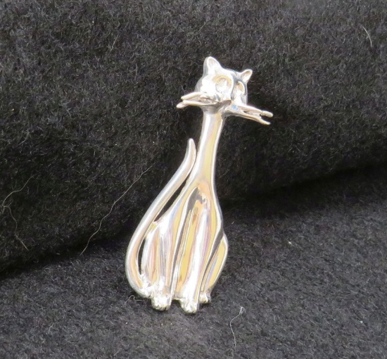 Handmade Polished Silver Cat Pendant, 8.9g