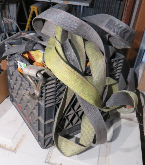 milk crate full of mixed straps