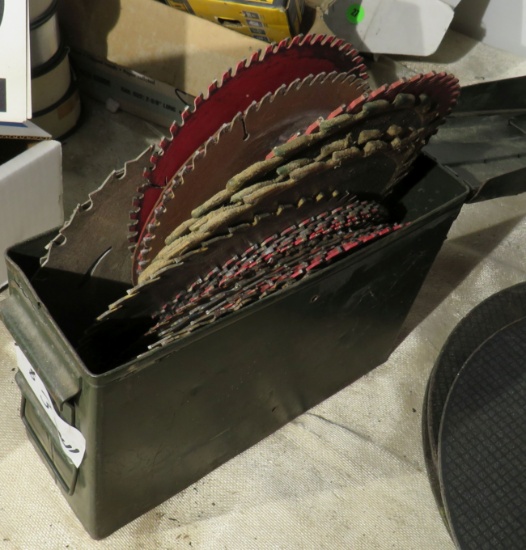 ammo box with mixed 7 1/2" and 8" circular saw blades