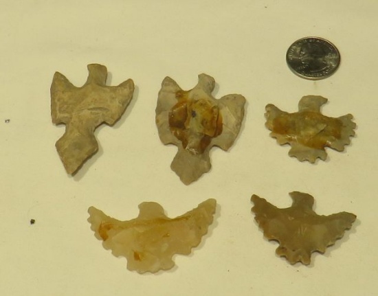Native American artifacts - small eagles chiseled from chert 1 1/2" to 2" wing spread