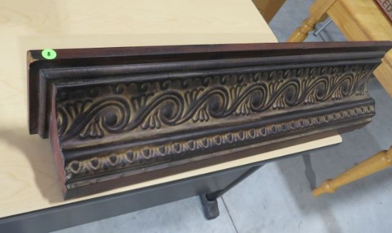 carved walnut finished wall mount shelf 36" x 8"