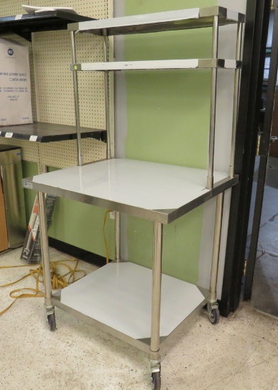 work table with under shelf and top shelf system 36 x 30" x 69" on locking casters