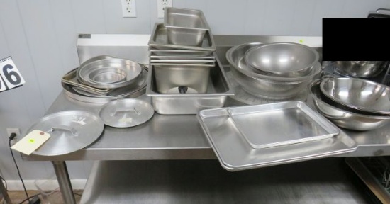 mixed full pans, trays, lids, 1/4 pans, mixing bowls