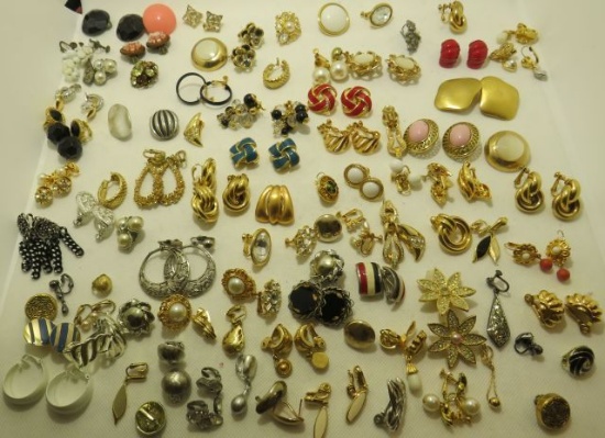 group of over 30 pair very nice costume jewelry clip on earrings