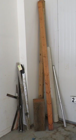 mixed lot - threaded rod, angle iron, aluminum straight edges, 2x4, 4x4, 8 x 8  x  22