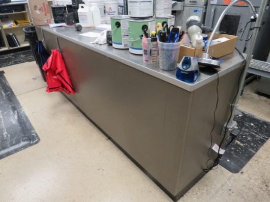stainless top work bench open  cabinet 96" x 24" x 36" high shelves are adjustable
