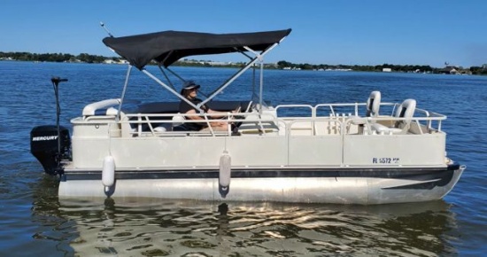 2007 Bentley 20' pontoon boat with 50hp Big Foot 4 stroke outboard motor, float on trailer, reuph...