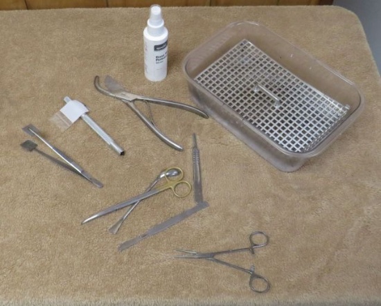 grossing station tools with petry dish and mesh stainless drain