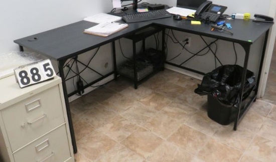 L shaped steel framed desk 60"' x 54" x 22" deep x 30" high