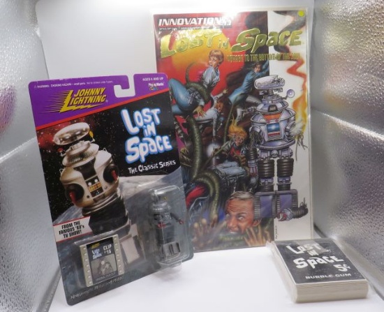 Lost In Space collection including 5cent bubble gum card set of 55 cards,  Johnny Lightning robot...