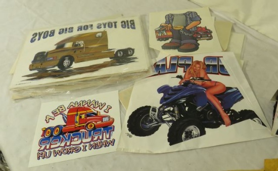 group of 60 heat transfer press fabric decals for t shirts