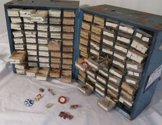 100 drawer double metal small parts bins with 1000's assorted trucks, medical, fire department ...