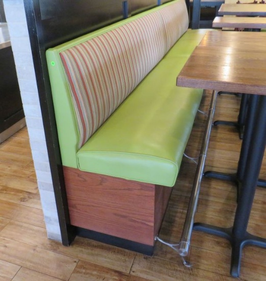 upholstered bench with 4 cushions 151" overall length fastens to a wall that can go with the bench a