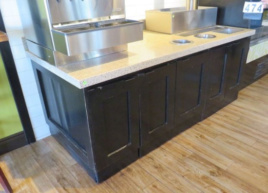 5 door cabinet beverage station 84" long x 36" deep x 34" high marble chip top (will need to be deta