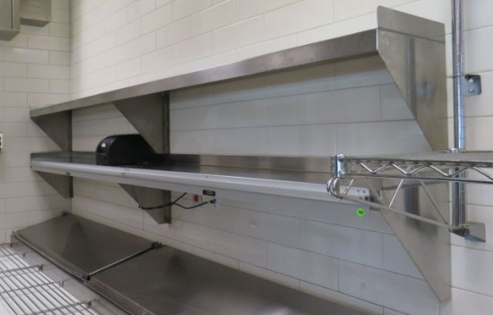 stainless steel wall mount shelves 111" wide x 12" deep with ticket holder