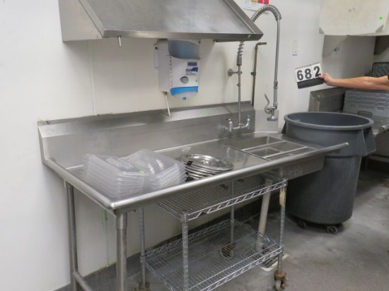 dish washer pre rinse sink 72" long x 32" deep fastens to dishwasher comes with mixing valve and spr