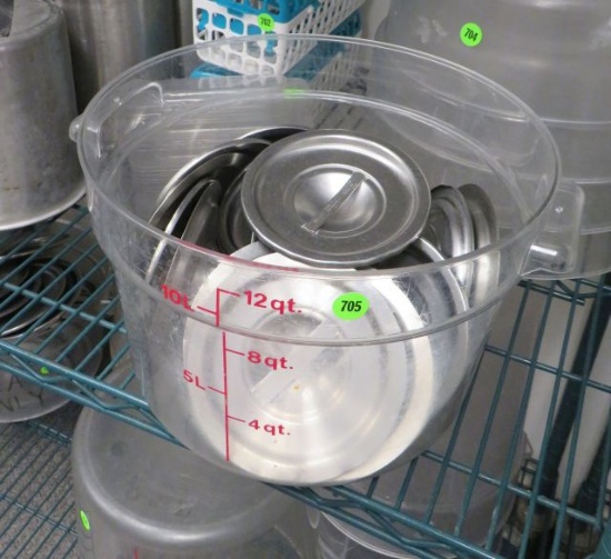 stainless steel food container lids for 6" diameter pans (lot comes with 12 qt food container