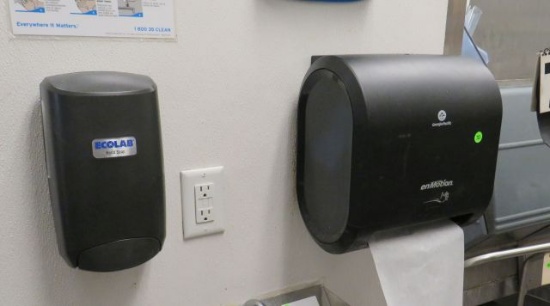 Ecolab paper towel dispenser and soap dispenser
