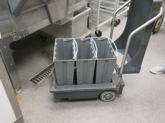 Follet cart with 3 ice buckets for hauling ice to bar wells and drink dispensers