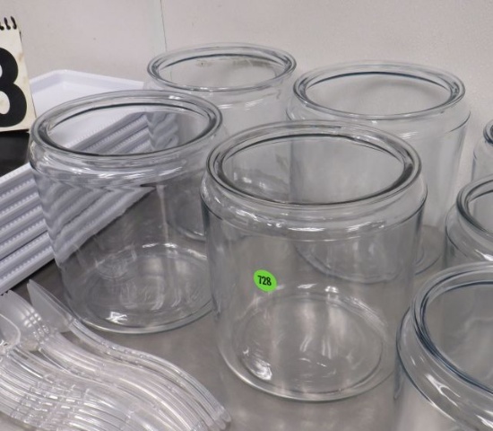 7.5" diameter x 8" deep glass candy jars