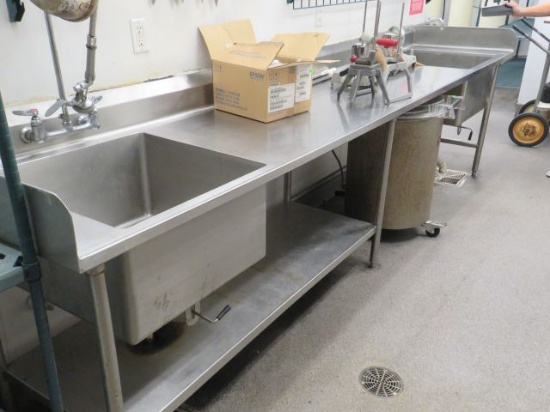 2 bay sink 142" x 30" deep with 2 mixing valves, overhead sprayer system