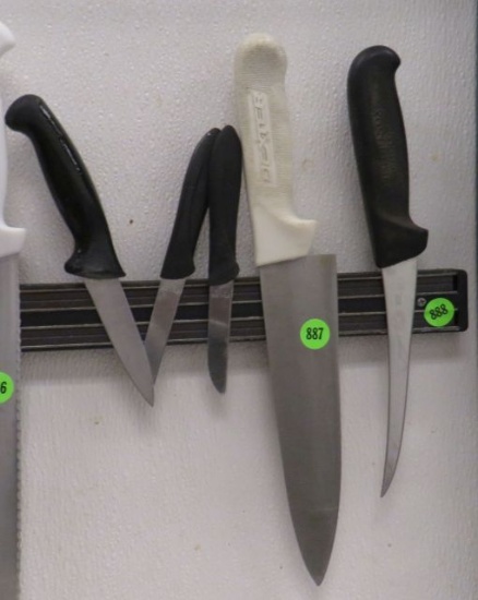 group of 5 mixed knives including a filet knife and paring knives
