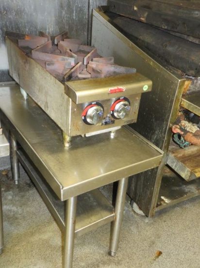 Star 2 burner natural gas range on stainless steel table
