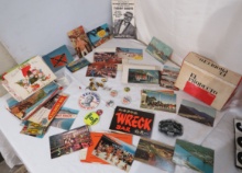 (60) vintage postcards, (11) International truck hat pins, Teamsters Union belt buckle, campaign ...