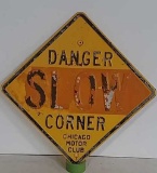 SS Metal embossed Chicago Motor Slow sign