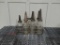 7 glass oil bottles w/ spouts & wire rack