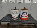 1 Havoline and 1 Mobil 5 gallon oil cans