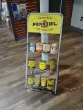 Pennzoil display rack w/variety of oil cans&more