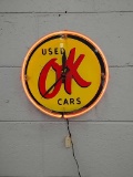 OK used cars neon sign/ clock