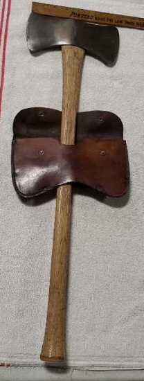 Marbles double sided axe w/leather carrying case