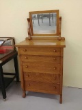 5 drawer oak highboy w/mirror